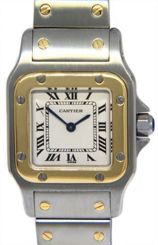Cartier Santos Galbee 18k Yellow Gold & Steel Ladies 24mm Quartz Watch 1057930