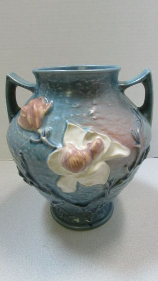 Vintage Roseville Usa Magnolia Blue 92 8 " Vase With Handles