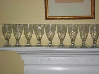 9 Pottery Barn Orchard Water Goblets Glasses 7 " France Embossed Fruit