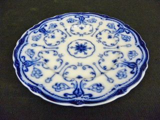 Antique Conway Wharf Pottery Semi - Porcelain Flow Blue 10 " Dinner Plate