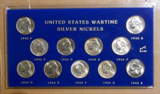 1942 - 1945 Silver Wartime Jefferson Nickels Toned Uncirculated Set