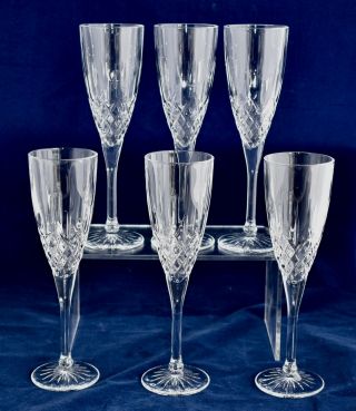 Set Of 6 Royal Doulton Earlswood Champagne Flutes - Diamond Cut 150ml/21cm