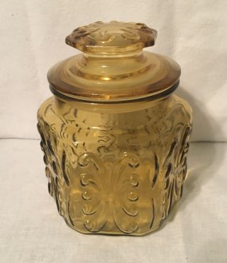 Le Smith Imperial Honey Amber Atterbury Scroll Glass Cookie Jar Biscuit Canister