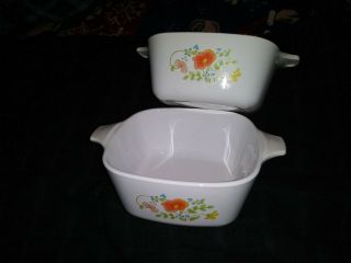 Vintage Set Of (2) Corning Ware 2 - 3/4 Cup Casserole Dish W Spice Of Life Design
