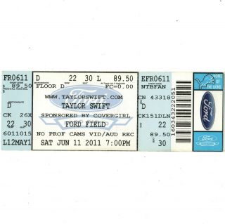 Taylor Swift Full Concert Ticket Stub Detroit Mi 6/11/11 Speak Now World Tour