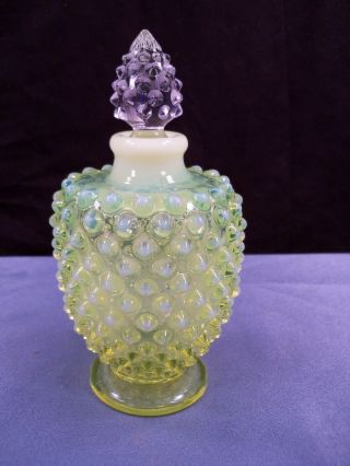 Fenton Topaz Opalescent Vaseline Glass Hobnail Perfume Bottle W/ Stopper