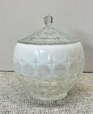 Vintage White Blended Clear Glass Lidded Candy Dish