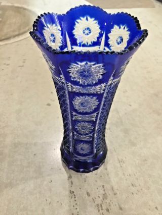 Bohemian Clear Cut To Cobalt Blue 7 " Glass Vase