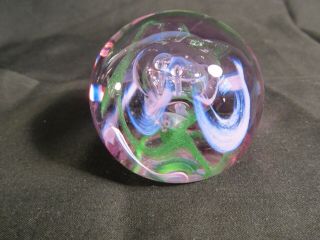 Caithness Scotland Moon Crystal Purple Green Glass Paperweight 2.  5 " Diameter