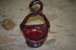Fenton Art Glass Red Carnival Twisted Handle Mini Basket 4 3/4 " Tall