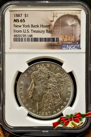 1887 Silver Morgan Dollar York Bank Hoard From U.  S.  Treasury Bag $1 Ngc Ms65