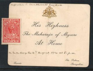 His Highness The Maharaja Of Mysore At Home Invitation To Capt.  Shuttleworth