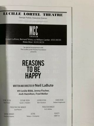 REASONS TO BE HAPPY CAST SIGNED AUTOGRAPHED PLAYBILL LESLIE BIBB JENNA FISCHER 2