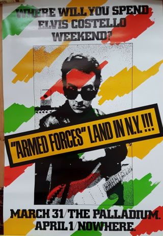 Elvis Costello Armed Forces Land In Ny Concert Authentic 1979 Poster