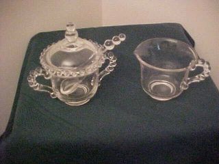 Vintage Clear Glass.  Creamer,  Sugar Bowl W / Lid & Spoon.