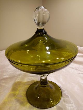 Mid Century Italian Empoli Green Glass Apothecary Candy Compote Jar 11 " Tall