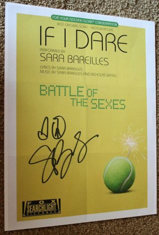 Battle Of The Sexes Sara Bareilles Hand Signed Autograph Signed Sheet Music