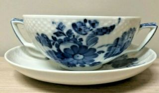 Royal Copenhagen Blue Flowers Cream Soup Bowl & Saucer 1872 2nds