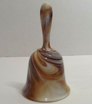 Vintage Glass Ringing Bell White And Brown Swirl Handheld