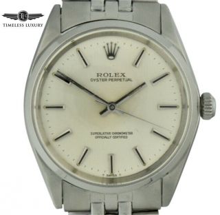 Vintage 1961 Rolex Oyster Perpetual 1002 Steel 34mm Silver Dial Watch Serviced