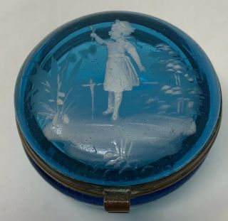 Antique Mary Gregory Enamelled Patch Trinket Box Glass Hinged
