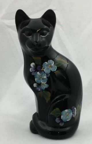 Fenton Black Cat Figurine Hand Painted And Signed 5 1/4 " ☆