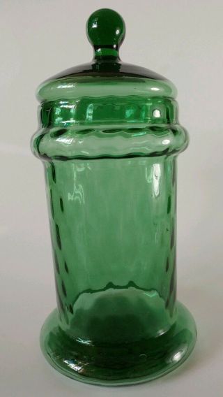 Vintage Empoli Green Optic Art Glass Apothecary Jar Mid Century 9.  5 " T X 5 "
