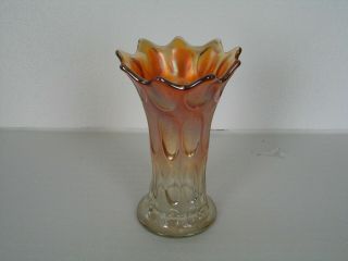 Fenton Carnival Glass Long Thumbprint Pattern Vase 7 " Tall In Very Good Conditio
