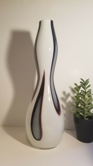 15 3/4 " Hand Blown Cased Art Glass Vase - Amethyst,  Gray,  White And Clear Glass