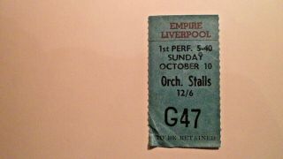 Rolling Stones Ticket Stub.  Liverpool Empire Sunday October 10th 1965.