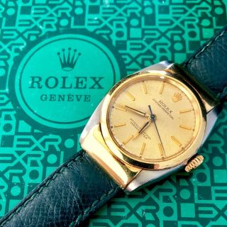 1954 Rolex Bubble Back 6050 Hooded Lugs 18k - Rare In Two Tone