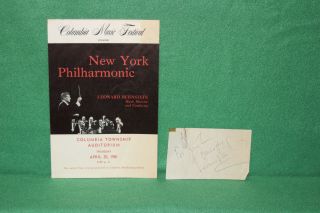 4/20/1961 Columbia S.  C Music Festival Playbill Leonard Bernstein Signed