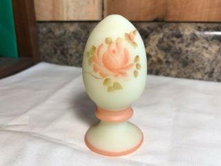 Vintage Fenton Custard Satin Glass Egg On Stand