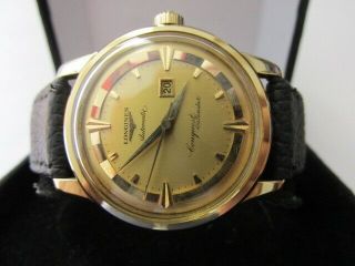 Rare Vintage Longines Conquest Calender Solid 18k Yellow Gold Men Automatic