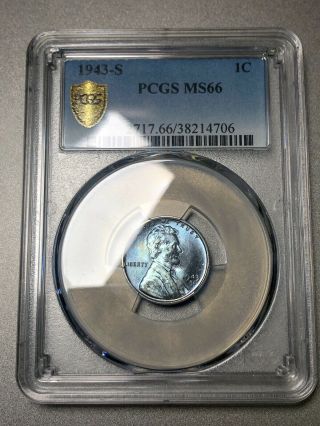 1943 - S Lincoln Wheat Cent 1c Pcgs Ms66 - Colorful Icy Blue Toning