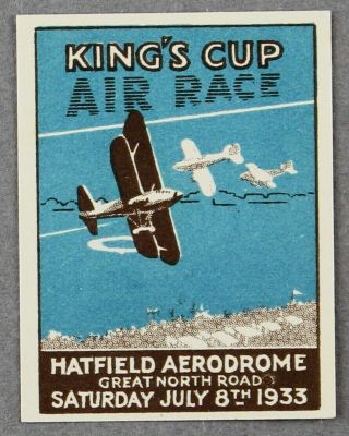 King’s Cup Air Race Hatfield Aerodrome July 1933 Poster Stamp Cinderella Label