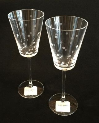 2 Lenox Kate Spade Larabee Dot Crystal Wine Glasses -