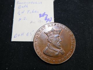 Q141 Great Britain Somersetshire No Date Bath 1/2 Penny Dh - 65 Bu Red Brown