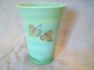 Fenton Art Glass Chameleon Green Vase Hand Painted By Sue Jackson