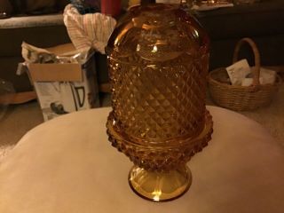 Vintage Epic Viking Glass Amber Diamond Point Fairy Lamp U.  S.  A.