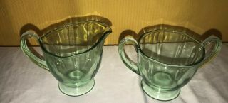 Vintage Green Depression Glass Creamer And Sugar Bowl Set