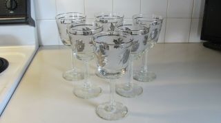 Set Of Six Vintage Libbey " Silver Leaf " Wine Glasses