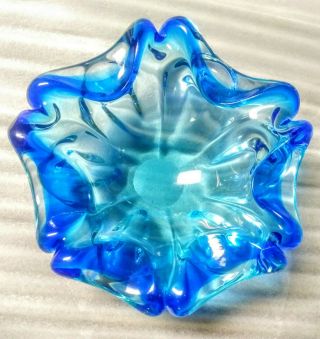 Vintage 2 Tone Blue Art Glass Murano Dish Flake Inclusions Stunningp