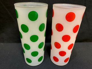 Set Of 2 Anchor Hocking Frosted Polka Dot Glass Tumblers (1) Red (1) Green