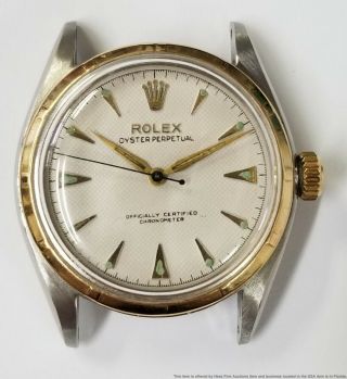 6085 1955 Rolex Oyster Perpetual Semi Bubbleback Honeycomb Dial Watch Head Only