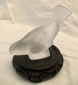 AUTHENTIC LALIQUE FROSTED CRYSTAL GLASS WINGED BIRD SPARROW – SIGNED - FRANCE 2