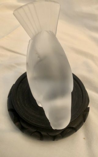 AUTHENTIC LALIQUE FROSTED CRYSTAL GLASS WINGED BIRD SPARROW – SIGNED - FRANCE 3