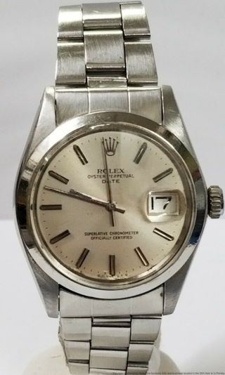 Vintage Rolex Oyster Perpetual Date1500 Mens Stainless Steel Watch 1yr