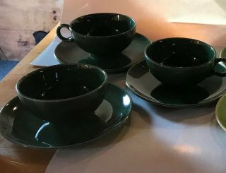 Universal Pottery Ballerina Cups And Saucers Green 3 Total Plus 6 - Maroon Soup
