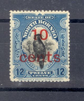 North Borneo Sg 188 1916 10 Cents Overprint On 12 Cent Cockatoo Mnh
